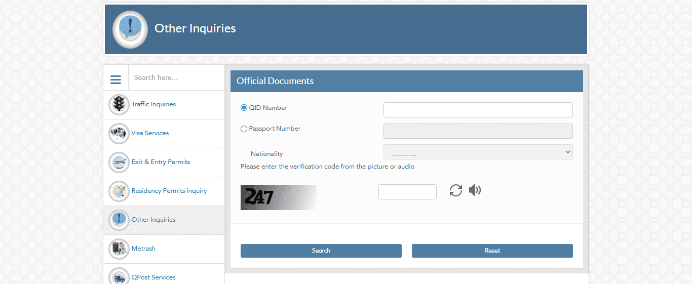 Field for entering Qatar ID number and nationality